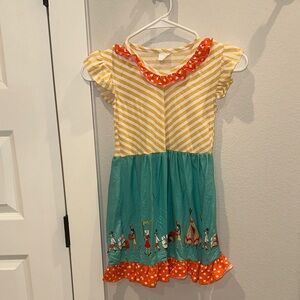 EUC Girls Boutique Ruffle Sleeve Lap Dress Fall Thanksgiving Print Dress Size 7